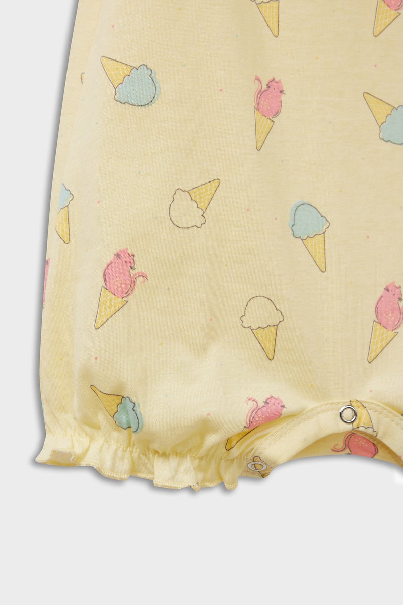DeFacto Yellow BabyGirl Baby Girl Newborn Ice Cream Printed Cotton Jumpsuit Casual - Image 3